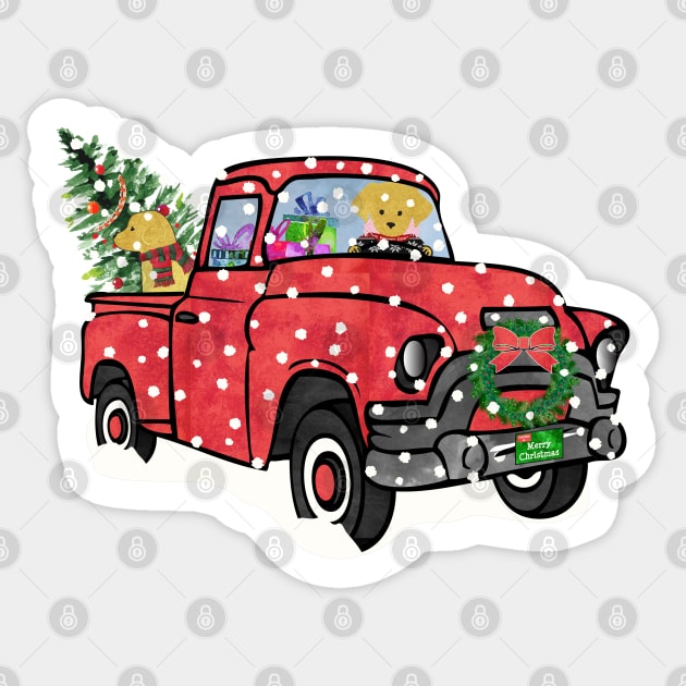 Golden Retrievers Christmas Red Truck Sticker by emrdesigns